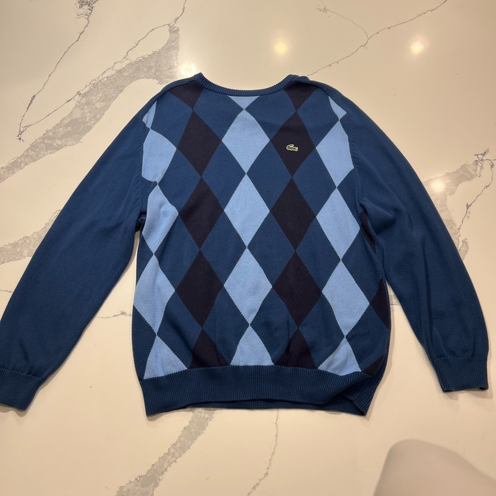 Lacoste XL (size 6) blue argyle pullover great condition